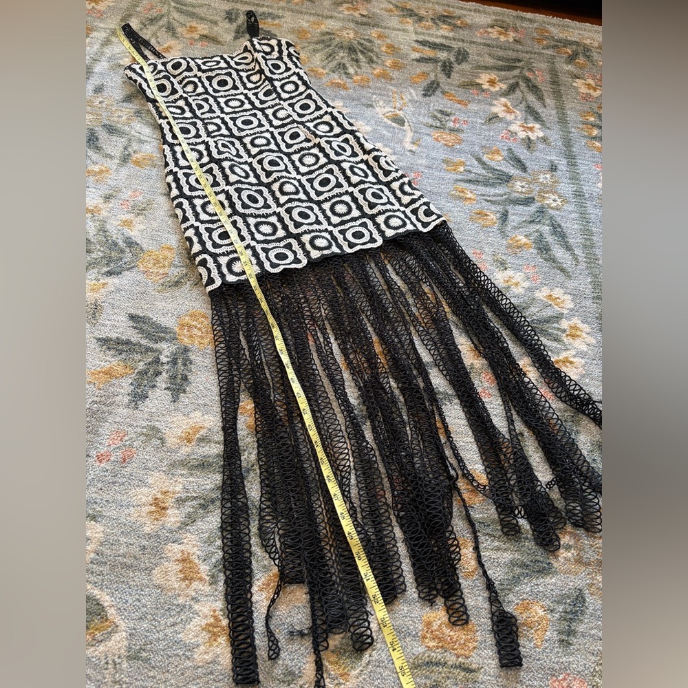 Saylor Risette Crochet Fringe Hem Dress Black and Cream Maxi medium - Picture 3 of 7